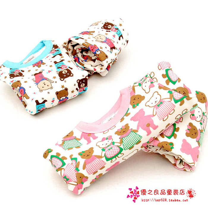 Children's clothing male child female child winter 2012 recovers the baby sleepwear child plus velvet thermal underwear set ja09