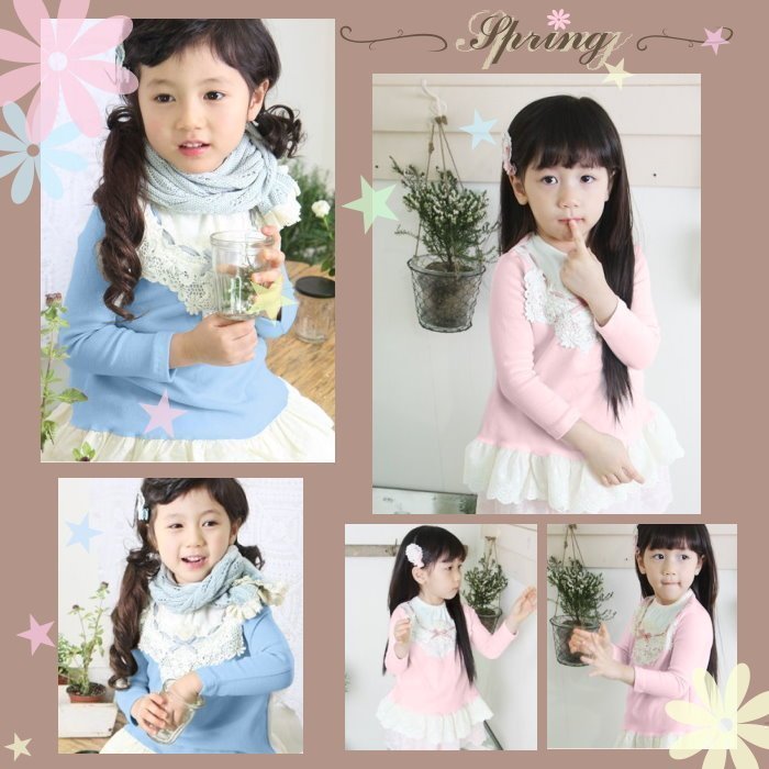 Children's clothing spring new arrival small skirt decoration lace 100% cotton top