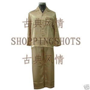 chinese bedgown  pajamas night-suit nighty 083802 yellow free shipping