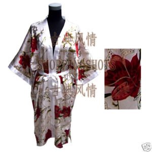 Chinese gown bathing dress bathrobe bedgown 081410 white free shipping