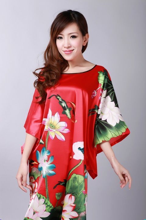 Chinese style lounge bathrobe summer women's print silk tang suit sleepwear robe shirt m0104-c