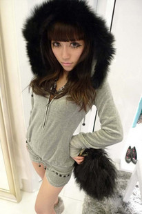 Chirstmas on sale A812 2011 vivi fox fur with a hood sportswear jumpsuit