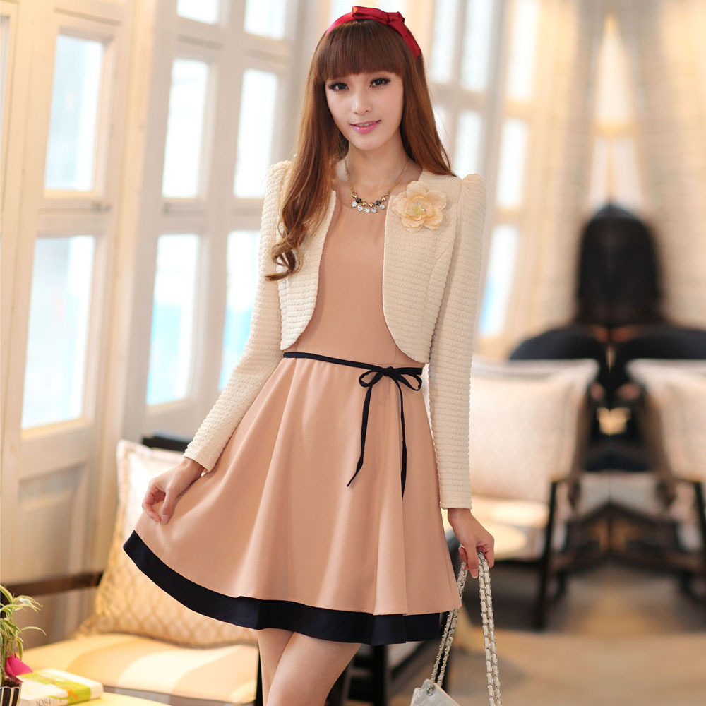 Chokecherry 2013 spring and autumn long-sleeve outerwear sleeveless one-piece dress twinset gentlewomen slim one-piece dress