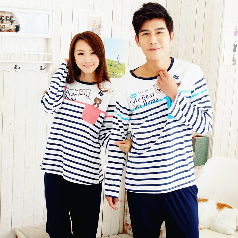 Chokecherry wire 2012 sleepwear male women's lovers sleepwear lounge autumn and winter long-sleeve sleep set bear