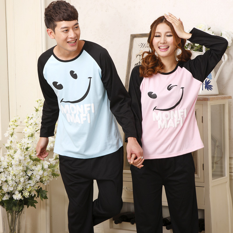 Chokecherry wire new arrival autumn and winter lovers sleepwear long-sleeve lovers lounge set smiley