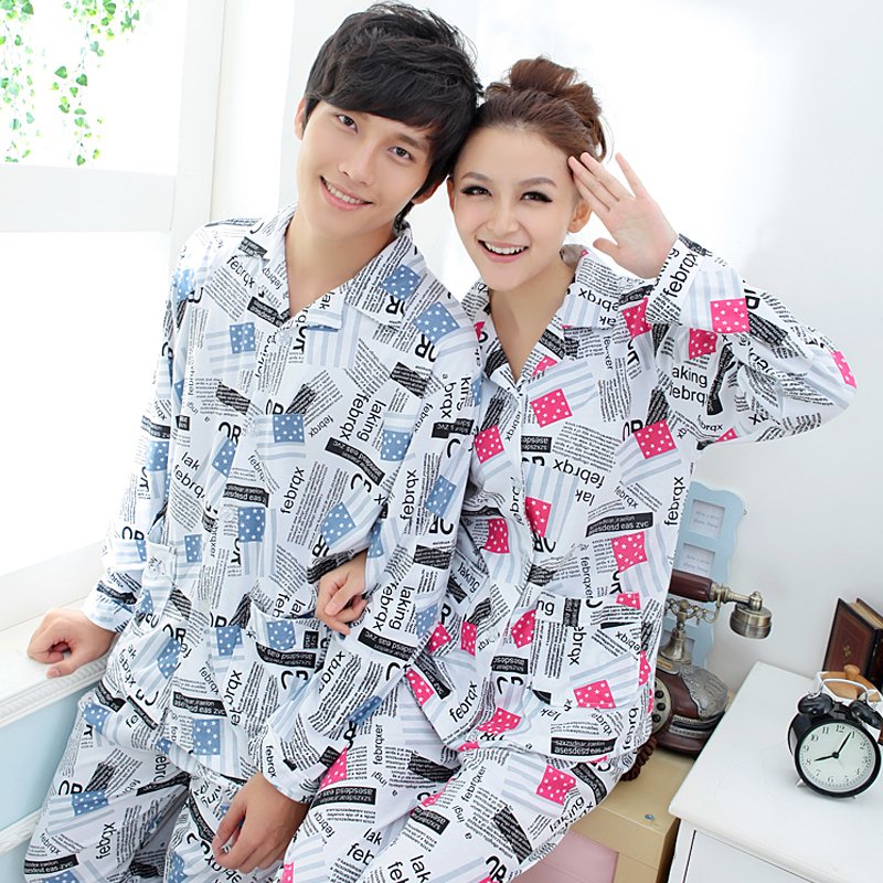 Chokecherry wire spring and autumn sleepwear long-sleeve male women's sleepwear british style turn-down collar lovers sleepwear