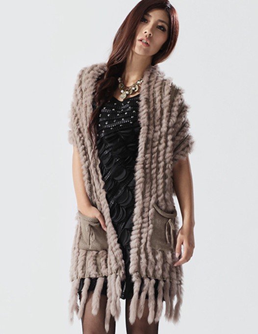 Chopop 2012 rabbit wool knitted pocket shirt fur vest slim knitted vest women's fur coat