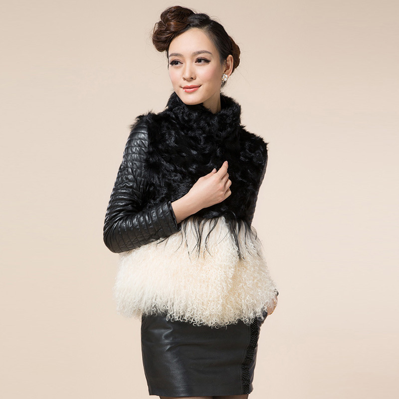 Chopop Fur Tibet Lamb fur coat with sheepskin sleeve Women fashion fur jackets