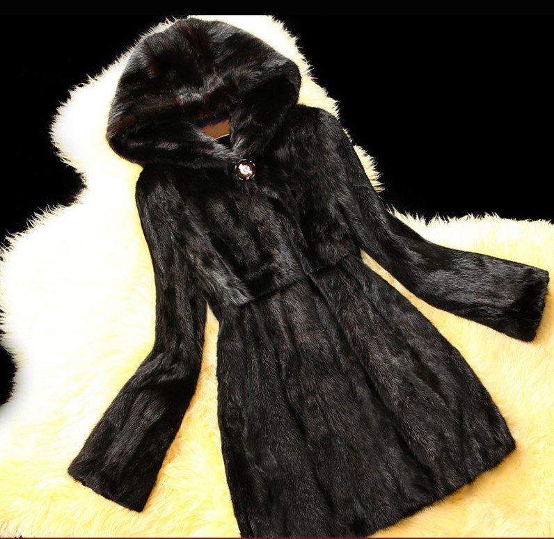 Chopop Hot-selling Women's Long Black Sheared Mink Fur Coat/Garment With Hooded OEM Wholesale&Retail 1273