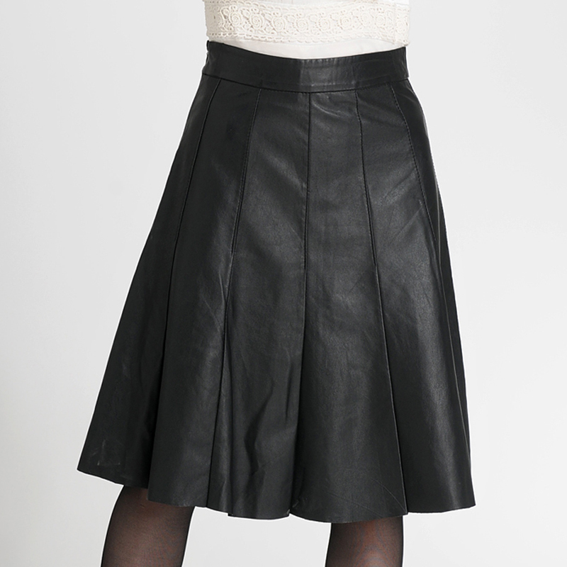 Christmas 2012 spring pleated bust skirt ol sheepskin genuine leather tailored skirt