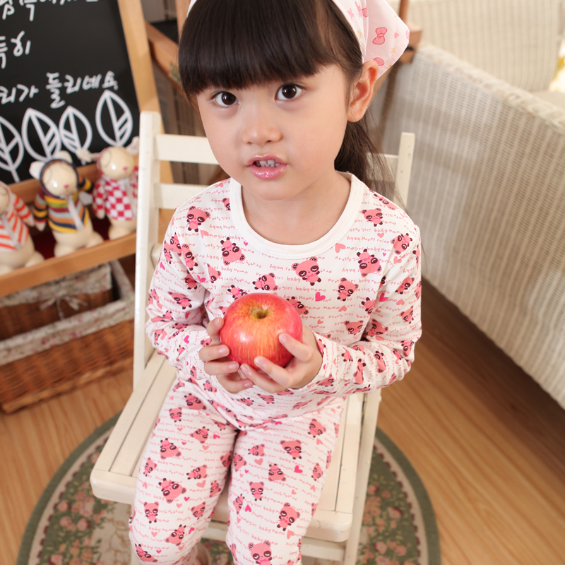 Christmas Autumn and winter girls clothing child thermal underwear set thickening baby 100% cotton sleepwear