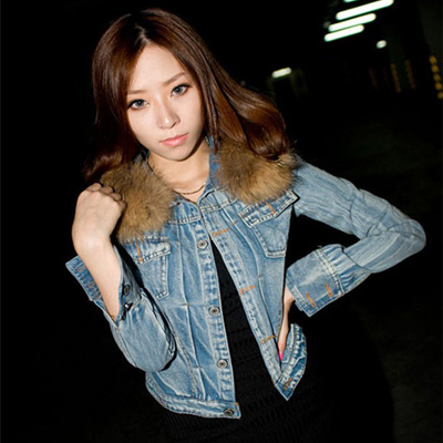 Christmas Christmas promotion Button pocket fluffy fur collar denim outerwear denim top 09939 MYYH