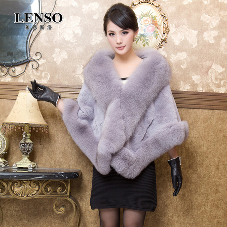 Christmas eternal high quality rex rabbit cashmere fox fur cape outerwear free shipping