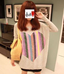 Christmas free shipping 2012 autumn rainbow heart loose plus size pullover kintted women sweater 0066XIAOFANG