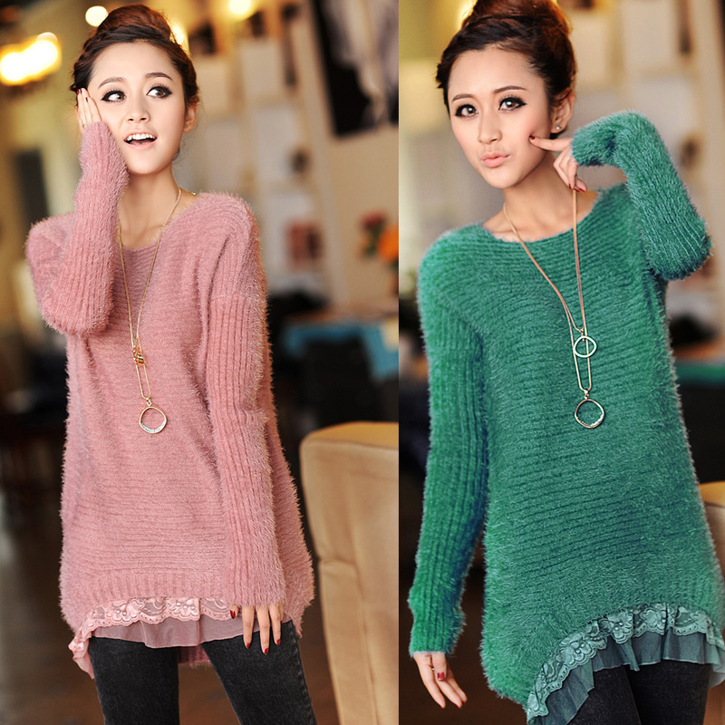 Christmas free shipping 2012 autumn/winter Koraen long-sleeve lace Pullovers slim plus size women sweater 818XIAOFANG