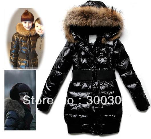 Christmas free shipping 2012 Large fur collar Vernis slim waist women Down plus size black Parkas