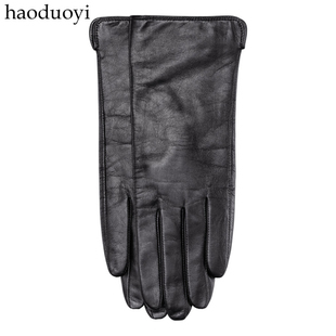 Christmas gift Sheepskin leather gloves black brown hm3 full cloth lining for Russian