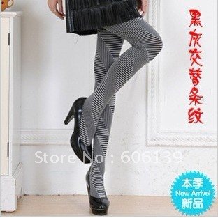 Christmas Gift ! Wholesale - Black ash alternating stripes of pantyhose 10pcs/lot free shipping