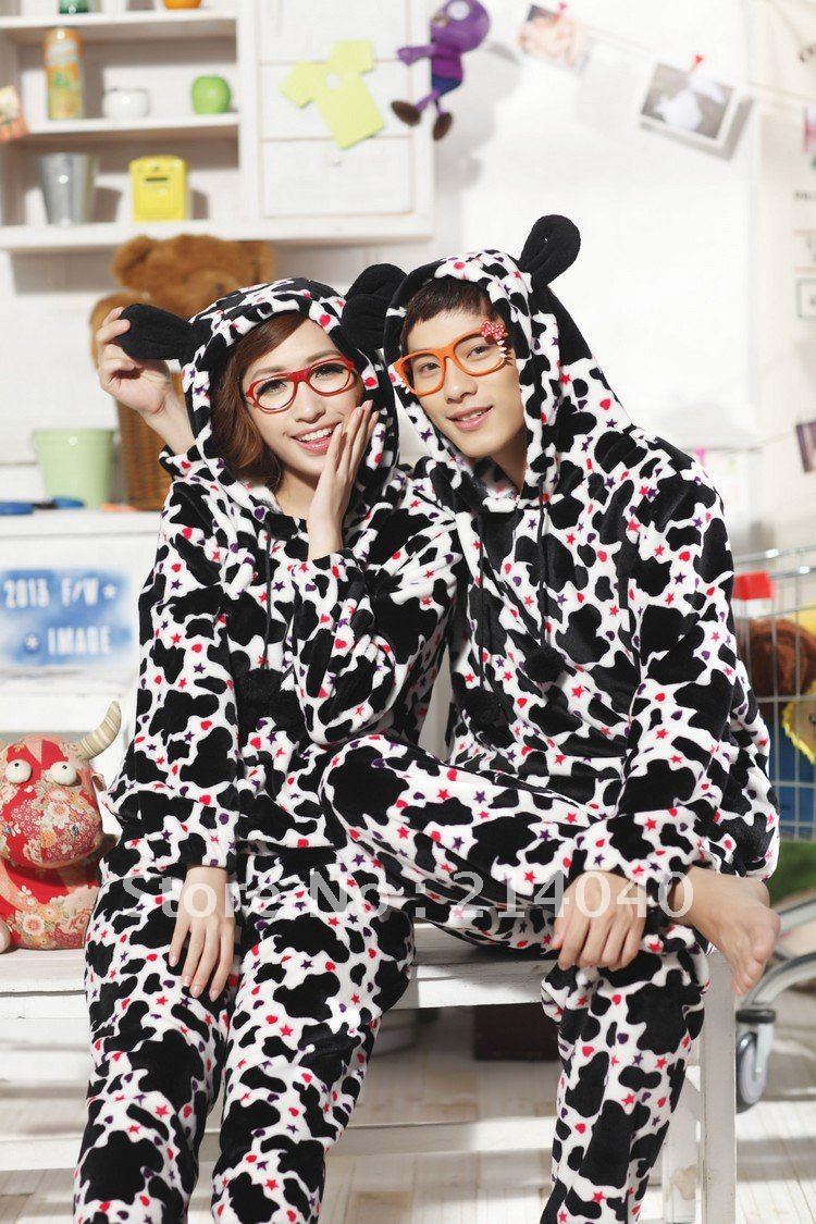 Christmas Gifts, Cosplay Couple Sleepwear,Beautiful Cow Animal Costume Kigurumi,  Couple Pajamas