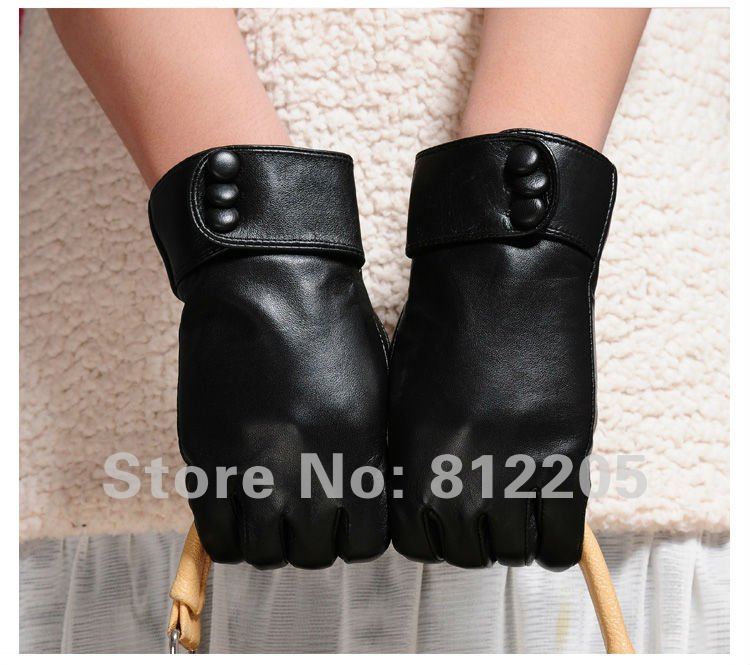 Christmas gifts  Free shipping Wholesale winter women  goat leather  gloves with buttons  080-1