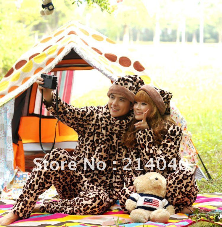 Christmas Gifts,Leopard Couple Sleepwear,Animal Costume Kigurumi, Adult Cosplay Couple Pajamas