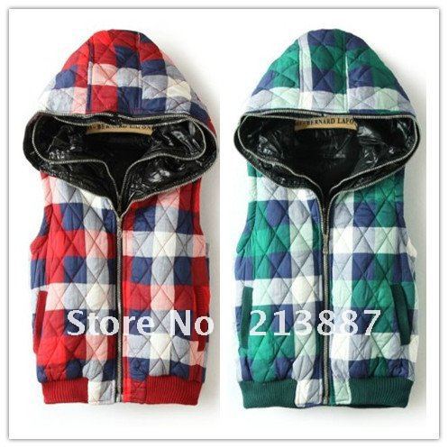 Christmas new products Europe and the United States new double zipper hooded lattice cotton-padded vest