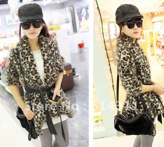 Christmas new products Europe and the United States women's leopard grain spell belt long-sleeved jacket