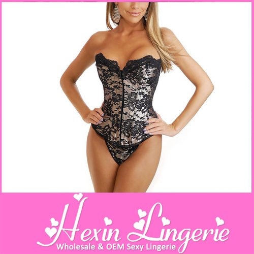 Christmas On Sale !LB4101 Drop shipping!! Lace up Floral Black Sexy Corset 5XL with G String Lingerie