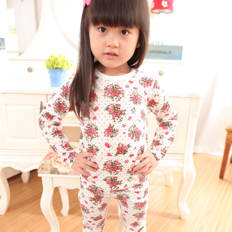 Christmas promotion Q 2012 female child flower comfortable underwear set lounge child thermal underwear set