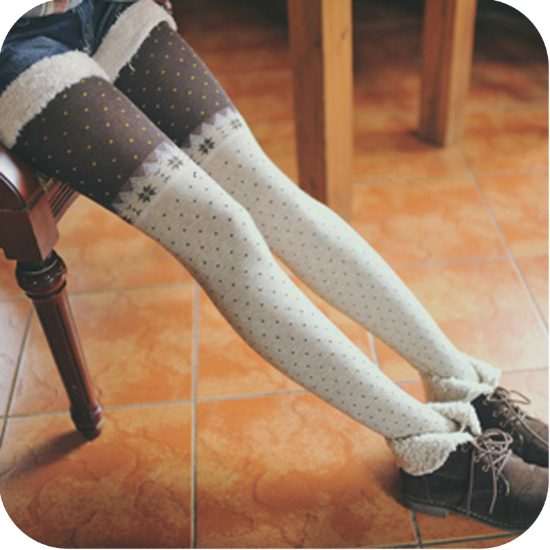 Christmas q33 100% cotton jacquard pantyhose autumn and winter thick socks thickening stockings