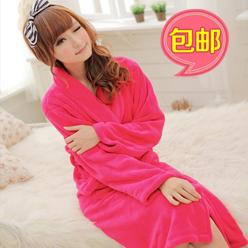 Chromophous plus size women's medium-long coral fleece thickening thermal long-sleeve sleepwear nightgown robe bathrobes