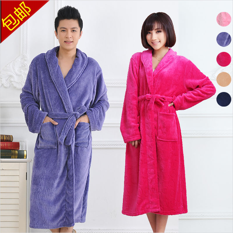 Chromophous thickening embossed pure plain coral fleece winter lovers derlook robe bathrobes