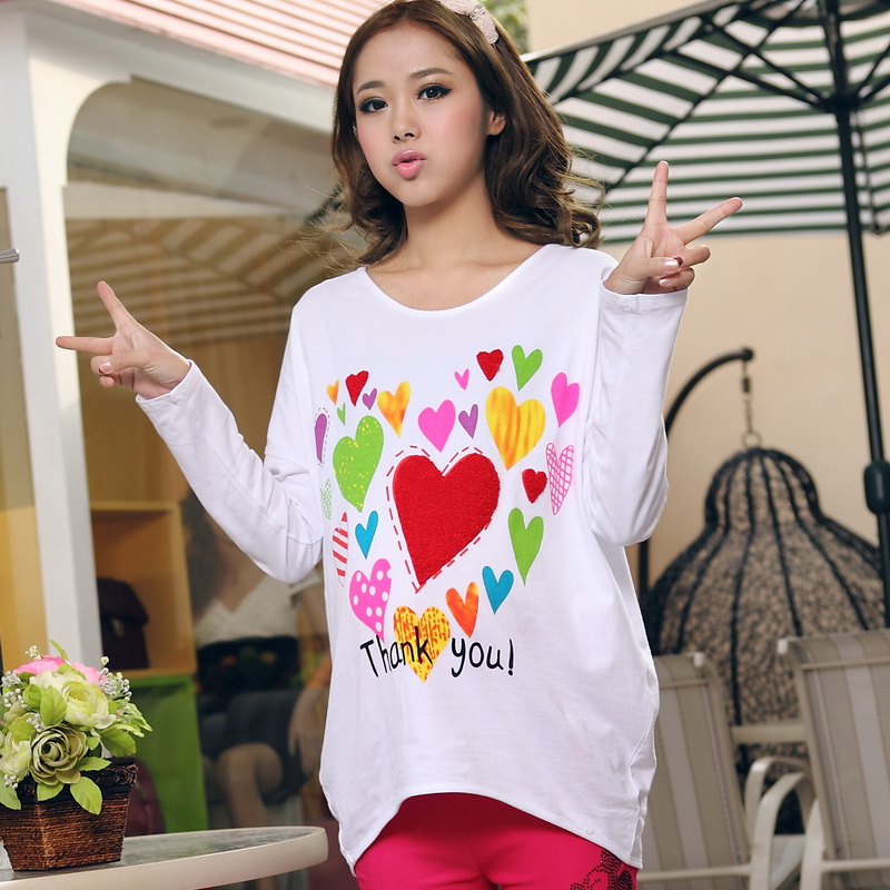 Cichon spring and summer long-sleeve top three-dimensional plus velvet heart pattern cute-type maternity clothing t-shirt