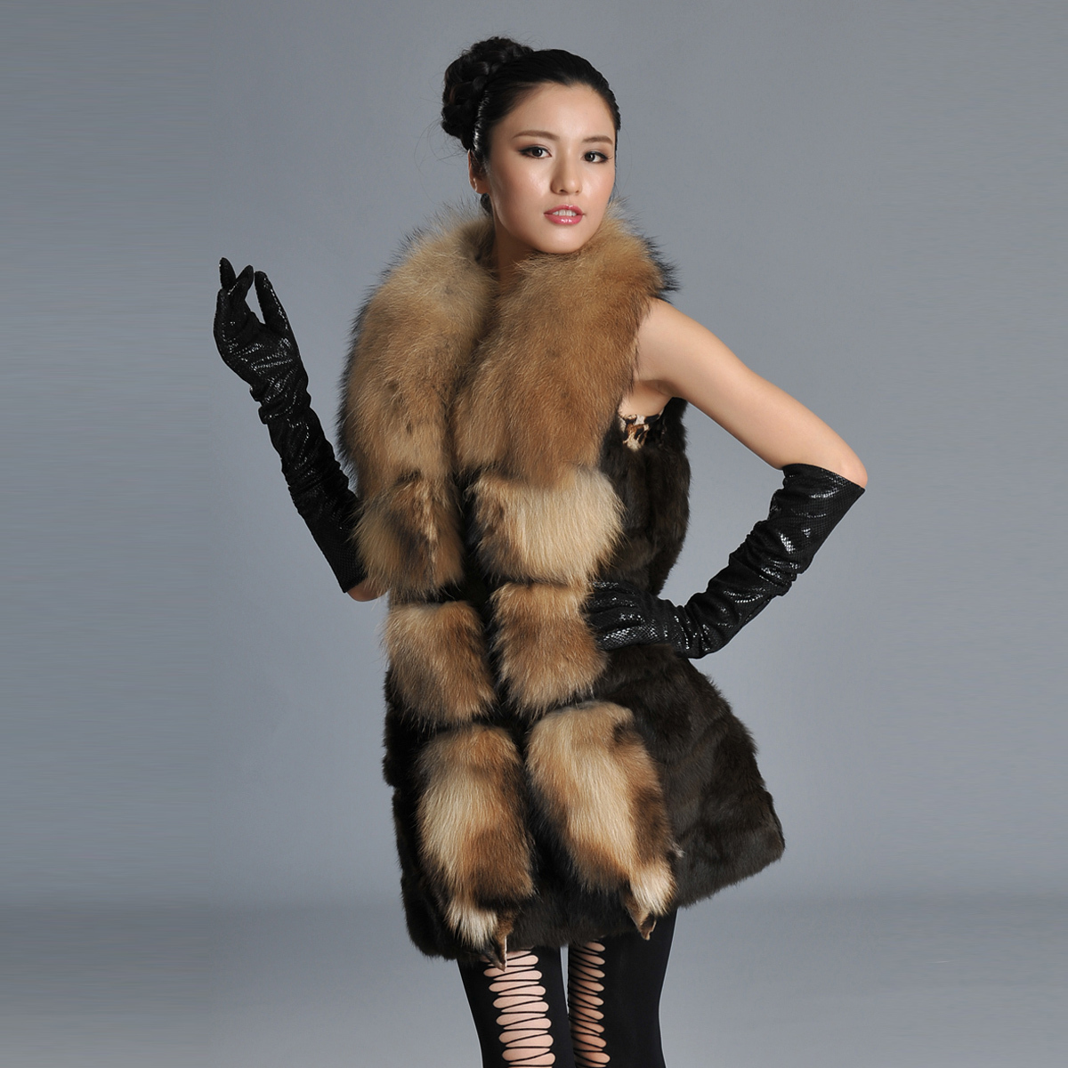 Cikk fashion fur female outerwear rabbit fur luxury raccoon fur vest