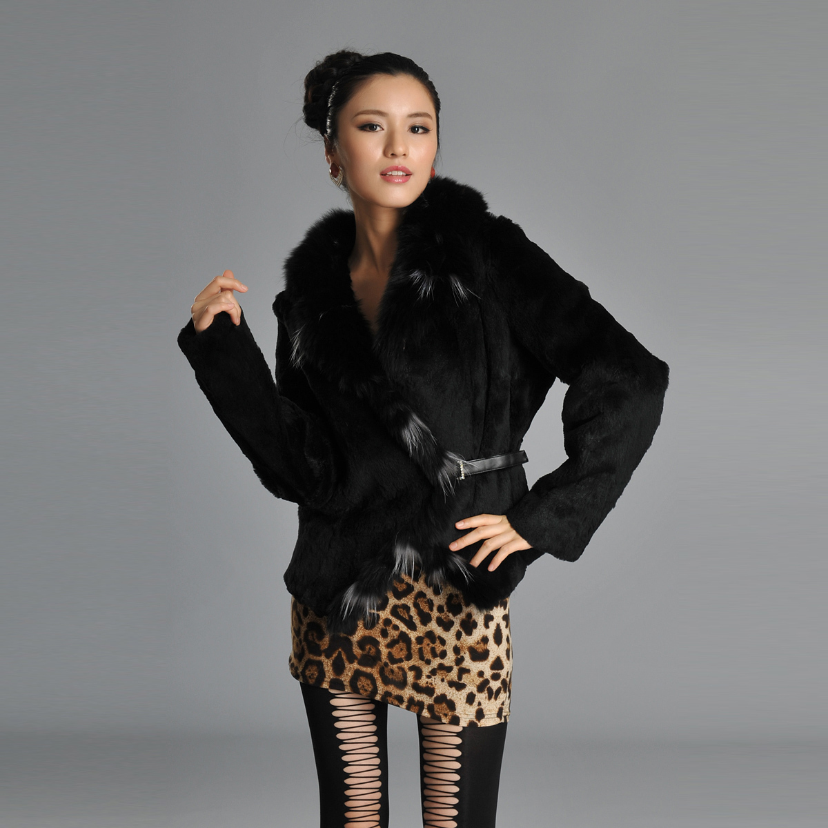 Cikk fur female outerwear short design rabbit&fox fur thermal overcoat