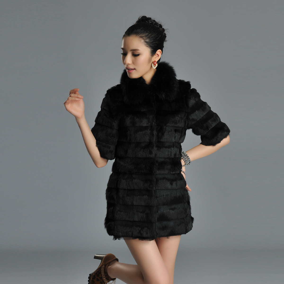 Cikk fur rabbit fur female long design outerwear fox fur slim