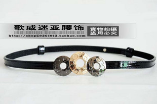 Circusy 2011 fashion carved buckle japanned leather women's thin belt genuine leather decoration belly chain