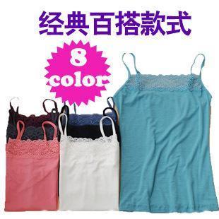 Classic all-match solid color modal cotton basic lace decoration spaghetti strap top vest yf116