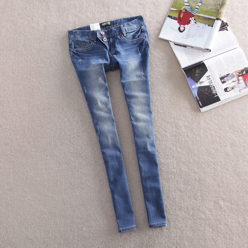 Classic blue 2013miniyizu scratches elastic slim skinny pencil pants female trousers