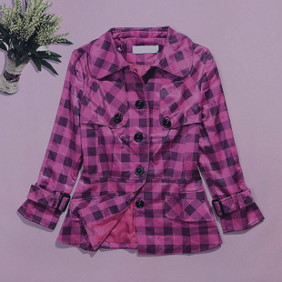 Classic check turn-down collar single breasted autumn and winter medium-long trench outerwear style f336a