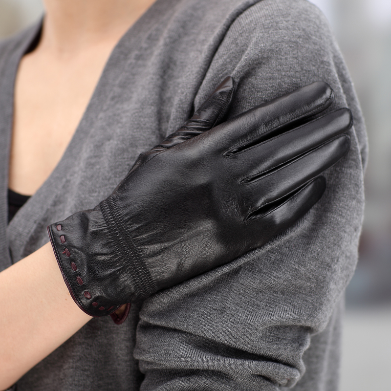 Classic genuine leather gloves winter fashion thin women's suede gloves