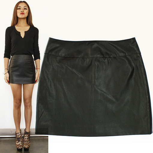 Classic half-skirt short skirt all-match h slim hip leather skirt black