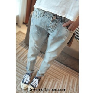 Classic hole wowed denim small harem pants classic