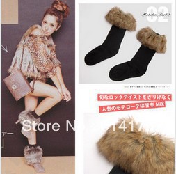 Classic long-haired fur roll up hem snow autumn and winter sock fur socks boot covers knee-high socks