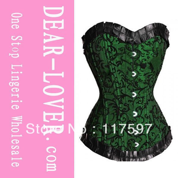 Classic Pattern Strapless Burlesque Boned Corset Green LC5204+ Cheaper price + Free Shipping Cost + Fast Delivery