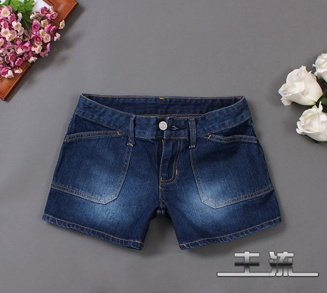 Classic vintage shorts female fashion big pocket top slim brief denim shorts