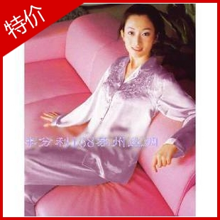 Classic women's solid color silk turn-down collar long-sleeve sleep set lounge male solid color long-sleeve sleepwear thin