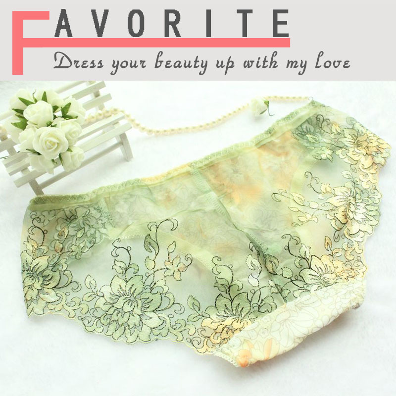 Classical Chinese Floral Embroidery Transparent underwear Sexy lady panties Lace Hollow out Fashion Style women's briefs B79