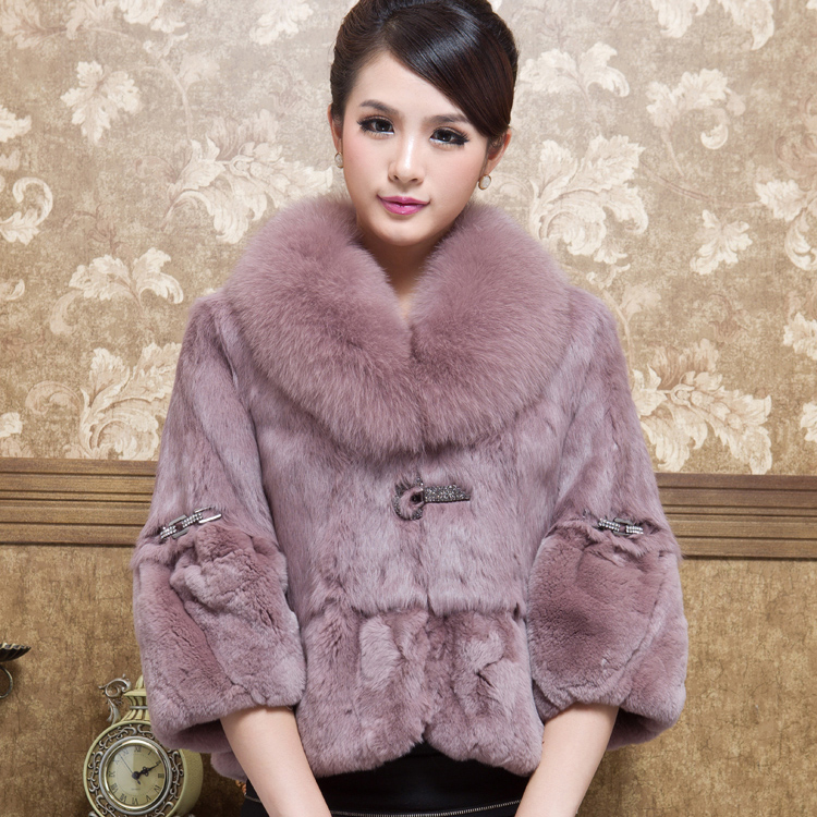 Cloth 2012 winter new arrival quality women's large fox fur three quarter sleeve rabbit fur coat