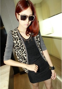 Clothes mushroom autumn 2012 fashion elegant chiffon leopard print patchwork cotton short jacket